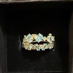 Bomb Party March 2025 All The Answers Aquamarine on Gold - 2 bands NEW size 8